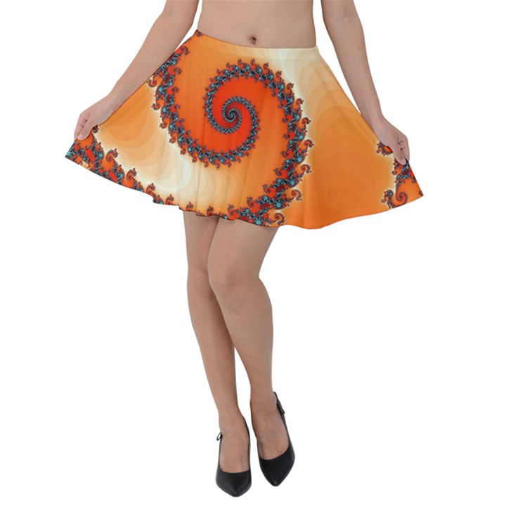 Fractal Rendering Spiral Twist Orange Velvet Skater Skirt