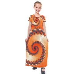 Fractal Rendering Spiral Twist Orange Kids  Short Sleeve Maxi Dress by Pakrebo