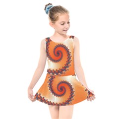 Fractal Rendering Spiral Twist Orange Kids  Skater Dress Swimsuit by Pakrebo