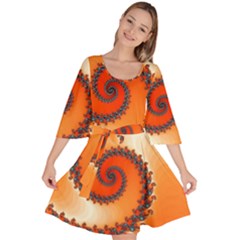 Fractal Rendering Spiral Twist Orange Velour Kimono Dress by Pakrebo