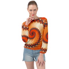 Fractal Rendering Spiral Twist Orange Banded Bottom Chiffon Top by Pakrebo