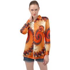 Fractal Rendering Spiral Twist Orange Long Sleeve Satin Shirt