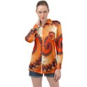 Fractal Rendering Spiral Twist Orange Long Sleeve Satin Shirt View1