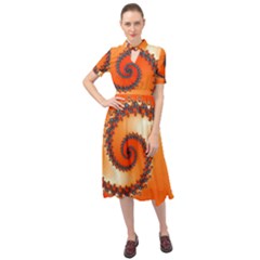 Fractal Rendering Spiral Twist Orange Keyhole Neckline Chiffon Dress by Pakrebo