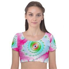 Fractal Spiral Twist Twisted Helix Velvet Short Sleeve Crop Top  by Pakrebo