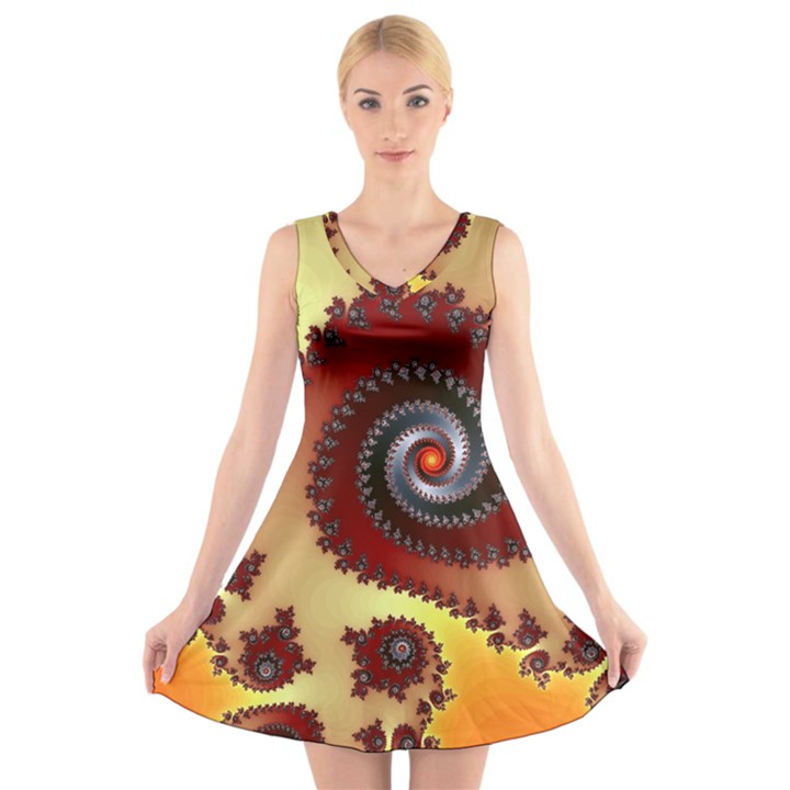 Fractal Rendering Spiral Twist V-Neck Sleeveless Dress