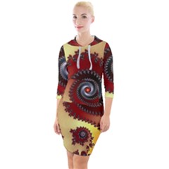 Fractal Rendering Spiral Twist Quarter Sleeve Hood Bodycon Dress by Pakrebo