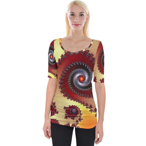 Fractal Rendering Spiral Twist Wide Neckline Tee by Pakrebo