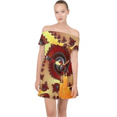 Fractal Rendering Spiral Twist Off Shoulder Chiffon Dress by Pakrebo