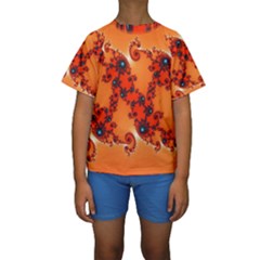 Fractal Rendering Spiral Curve Orange Kids  Short Sleeve Swimwear by Pakrebo