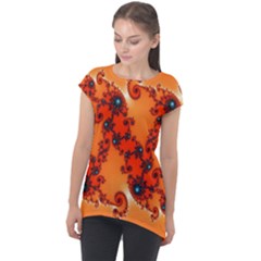 Fractal Rendering Spiral Curve Orange Cap Sleeve High Low Top by Pakrebo