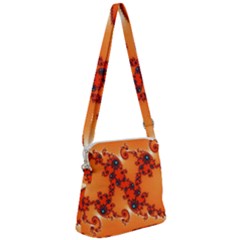 Fractal Rendering Spiral Curve Orange Zipper Messenger Bag by Pakrebo