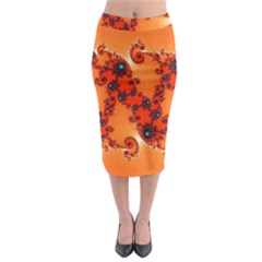 Fractal Rendering Spiral Curve Orange Midi Pencil Skirt by Pakrebo