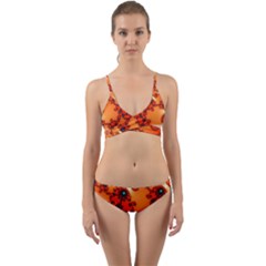 Fractal Rendering Spiral Curve Orange Wrap Around Bikini Set by Pakrebo