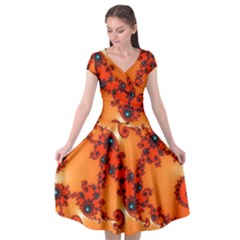 Fractal Rendering Spiral Curve Orange Cap Sleeve Wrap Front Dress by Pakrebo