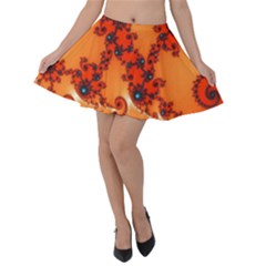 Fractal Rendering Spiral Curve Orange Velvet Skater Skirt by Pakrebo