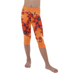 Fractal Rendering Spiral Curve Orange Kids  Lightweight Velour Capri Leggings  by Pakrebo