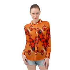 Fractal Rendering Spiral Curve Orange Long Sleeve Chiffon Shirt