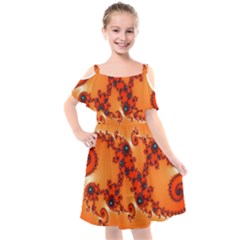 Fractal Rendering Spiral Curve Orange Kids  Cut Out Shoulders Chiffon Dress by Pakrebo