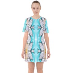 Seamless Wallpaper Pattern Symmetry Art Sixties Short Sleeve Mini Dress by Pakrebo