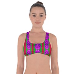 Love For The Fantasy Flowers With Happy Purple And Golden Joy Got No Strings Sports Bra by pepitasart