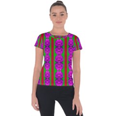 Love For The Fantasy Flowers With Happy Purple And Golden Joy Short Sleeve Sports Top  by pepitasart