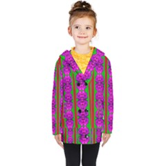 Love For The Fantasy Flowers With Happy Purple And Golden Joy Kids  Double Breasted Button Coat by pepitasart