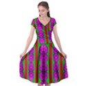 Love For The Fantasy Flowers With Happy Purple And Golden Joy Cap Sleeve Wrap Front Dress View1