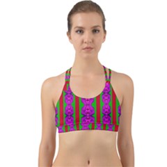 Love For The Fantasy Flowers With Happy Purple And Golden Joy Back Web Sports Bra by pepitasart