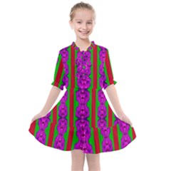 Love For The Fantasy Flowers With Happy Purple And Golden Joy Kids  All Frills Chiffon Dress by pepitasart