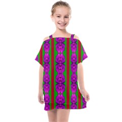 Love For The Fantasy Flowers With Happy Purple And Golden Joy Kids  One Piece Chiffon Dress by pepitasart