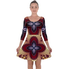 Kaleidoscope Fractal Pattern Quarter Sleeve Skater Dress