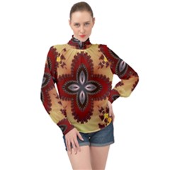 Kaleidoscope Fractal Pattern High Neck Long Sleeve Chiffon Top