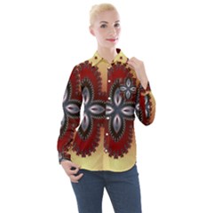 Kaleidoscope Fractal Pattern Women s Long Sleeve Pocket Shirt