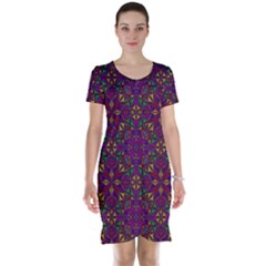 Triangle Pattern Kaleidoscope Color Short Sleeve Nightdress by Pakrebo