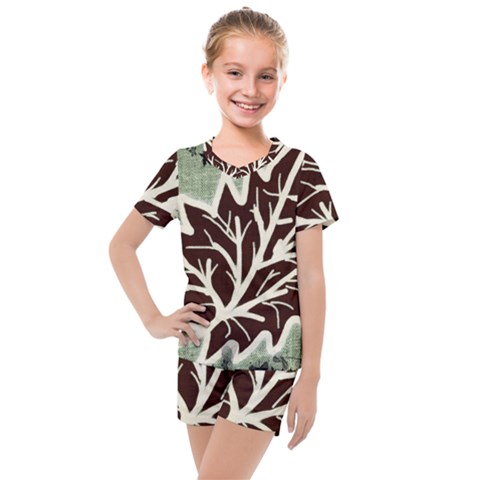 Drawing Autumn Leaves Season Kids  Mesh Tee And Shorts Set by Pakrebo