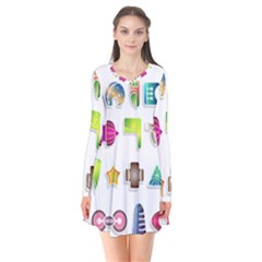 Shapes Abstract Set Pack Long Sleeve V-neck Flare Dress by Pakrebo