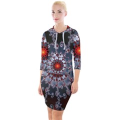 Fractal Rendering Spiral Helix Quarter Sleeve Hood Bodycon Dress by Pakrebo