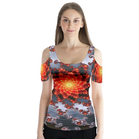 Fractal Spiral Rendering Curve Butterfly Sleeve Cutout Tee  by Pakrebo