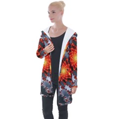 Fractal Spiral Rendering Curve Longline Hooded Cardigan by Pakrebo