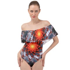 Fractal Spiral Rendering Curve Off Shoulder Velour Bodysuit  by Pakrebo