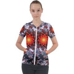 Fractal Spiral Rendering Curve Short Sleeve Zip Up Jacket by Pakrebo