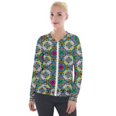 Seamless Pattern Decoration Velour Zip Up Jacket