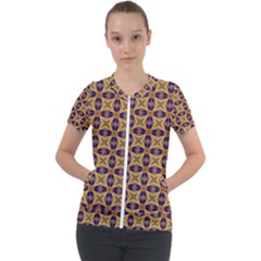 Seamless Wallpaper Pattern Ornament Vintage Short Sleeve Zip Up Jacket