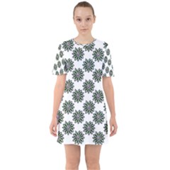 Graphic Pattern Flowers Sixties Short Sleeve Mini Dress