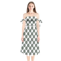 Graphic Pattern Flowers Shoulder Tie Bardot Midi Dress by Pakrebo