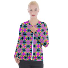 Seamless Wallpaper Pattern Ornament Pink Yellow Casual Zip Up Jacket