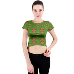 Seamless Wallpaper Digital Art Green Red Crew Neck Crop Top by Pakrebo