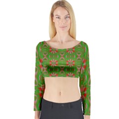 Seamless Wallpaper Digital Art Green Red Long Sleeve Crop Top by Pakrebo