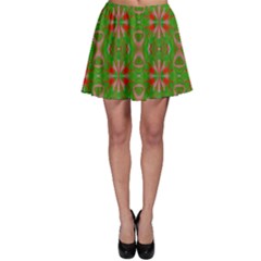 Seamless Wallpaper Digital Art Green Red Skater Skirt by Pakrebo